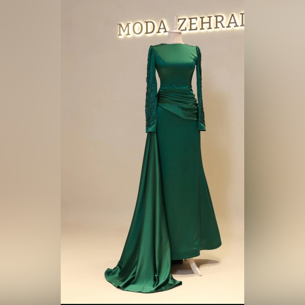 Satin Emerald Green Evening Dress